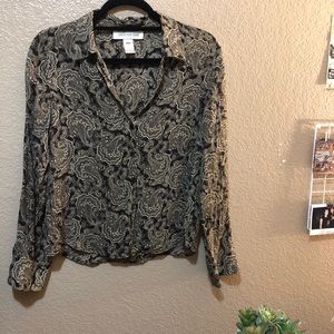 Jones New York tan and black printed 100% silk